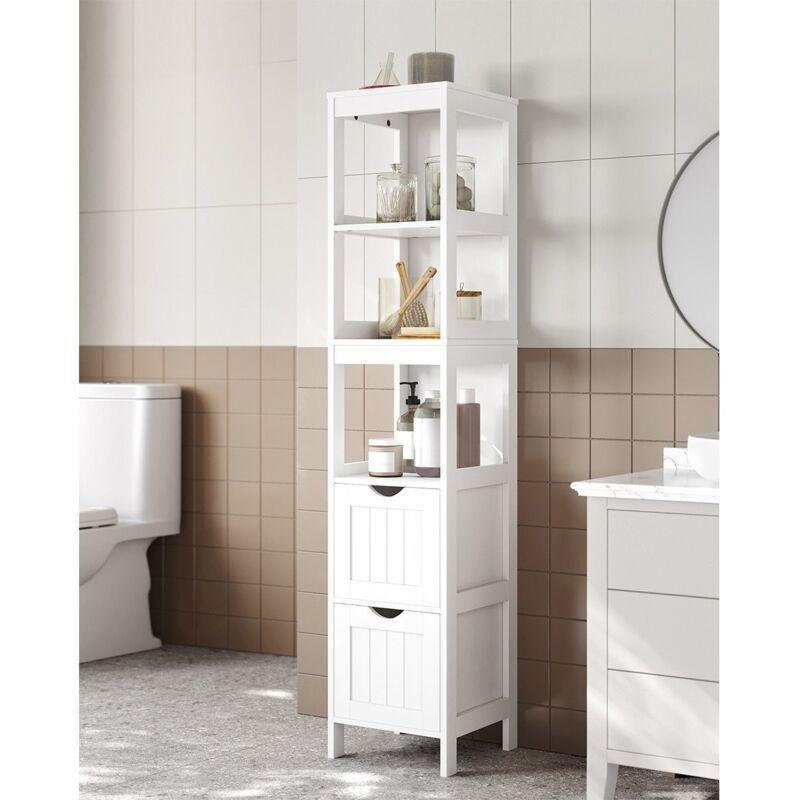 Beyaz MDF Raflı Banyo Dolabı-30x30x142 cm - 113783
