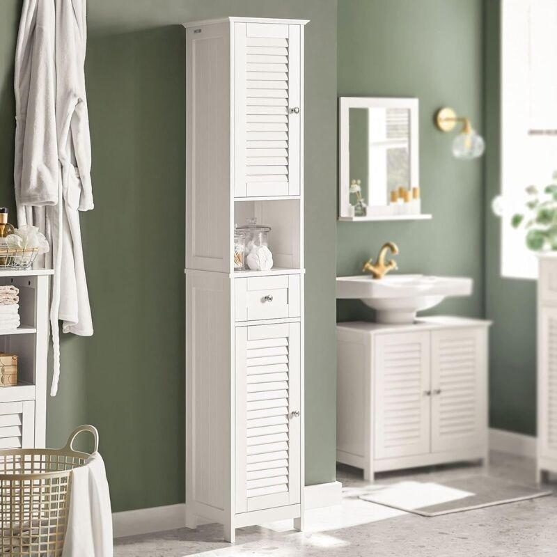 Beyaz MDF Raflı Banyo Dolabı-32x30x170 cm - 113937