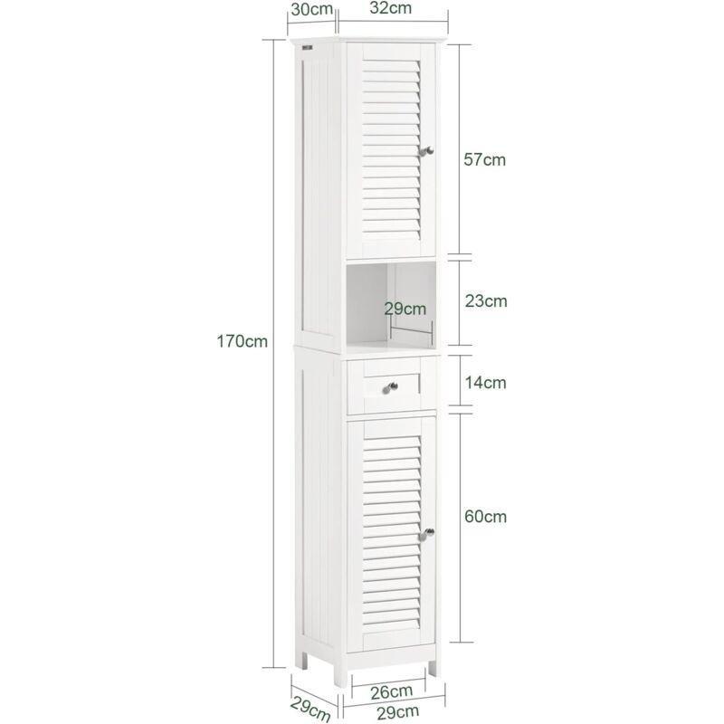 Beyaz MDF Raflı Banyo Dolabı-32x30x170 cm - 113937