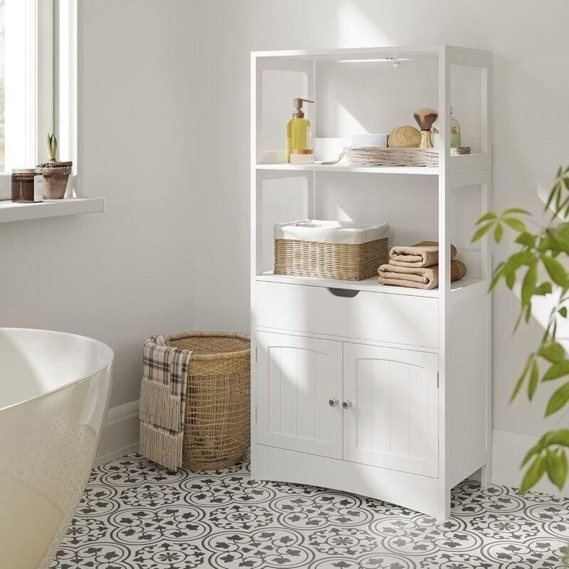 Beyaz MDF Raflı Çekmeceli Banyo Dolabı-60x33x122 cm - 113951