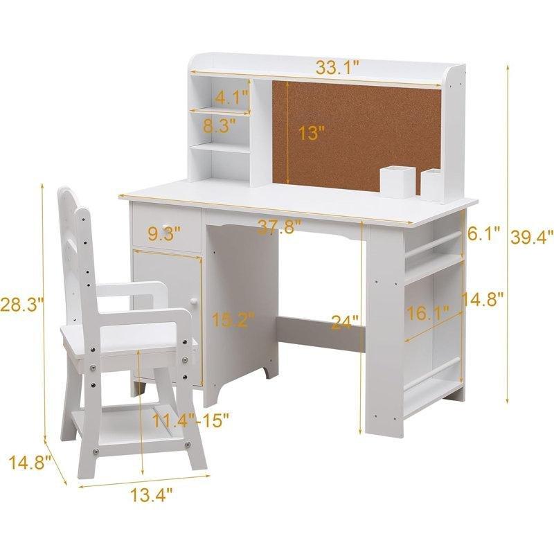 Beyaz MDF Raflı Dolaplı Çekmeceli Bilgisayar Masası-101x96x46 cm - 116376