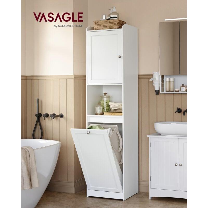 Beyaz MDF Raflı Kirli Sepetli Banyo Dolabı-40x40x170 cm - 113840