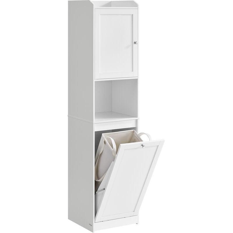 Beyaz MDF Raflı Kirli Sepetli Banyo Dolabı-40x40x170 cm - 113840