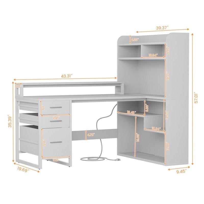 Beyaz MDF RGB Ledli Prizli L Şekilli Bilgisayar Masası-145x102x145 cm - 116589