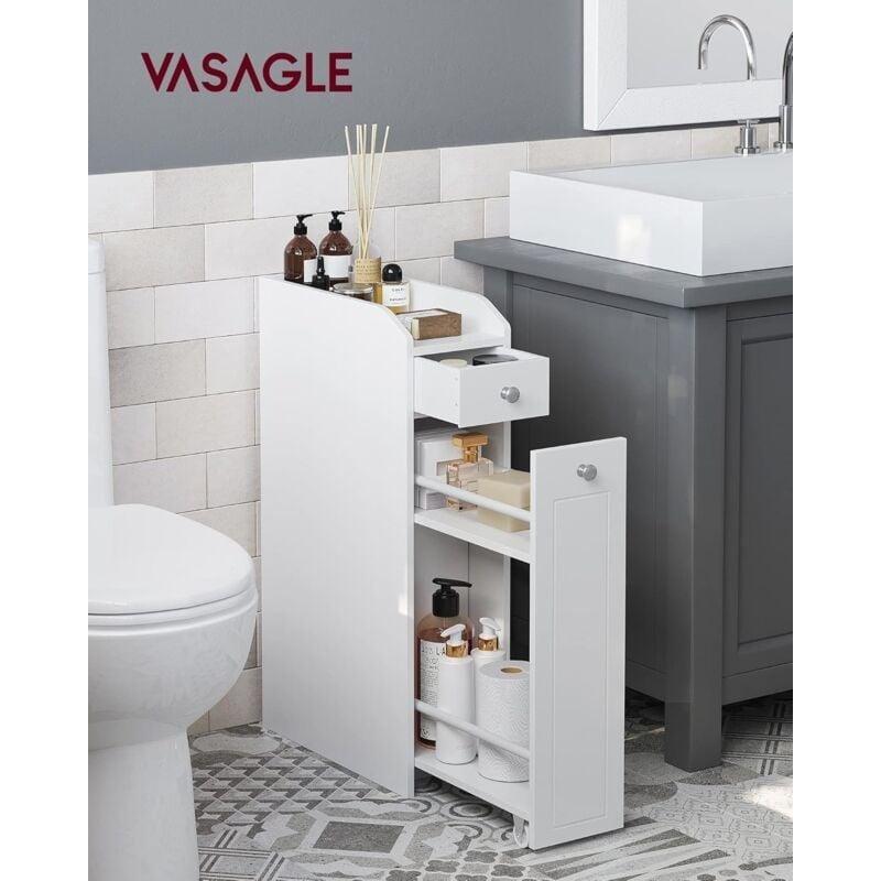 Beyaz MDF Tekerlekli Çekmeceli Raflı Banyo Dolabı-40x18x70 cm - 113780
