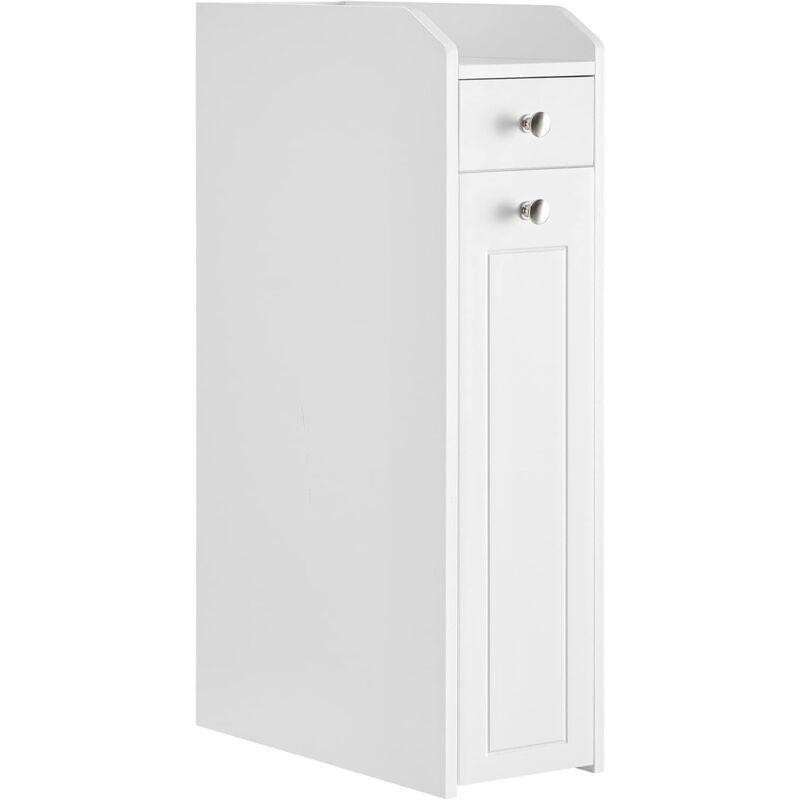 Beyaz MDF Tekerlekli Çekmeceli Raflı Banyo Dolabı-40x18x70 cm - 113780