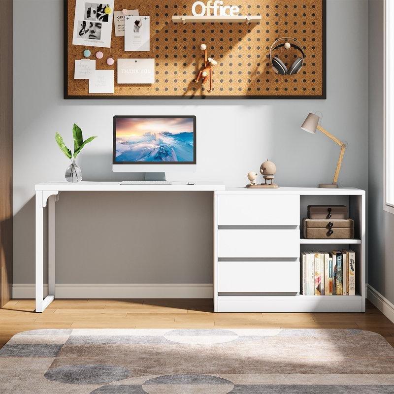 Beyaz MDF Ters Çevrilebilir Çekmeceli L Şekilli Bilgisayar masası-75x100x80 cm - 116892