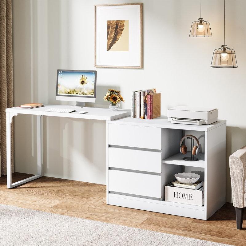 Beyaz MDF Ters Çevrilebilir Çekmeceli L Şekilli Bilgisayar masası-75x100x80 cm - 116892