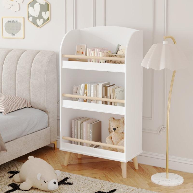 Beyaz MDF ve Çam Ayaklı 3 Raflı Kitaplık - 95x50 cm - 141130