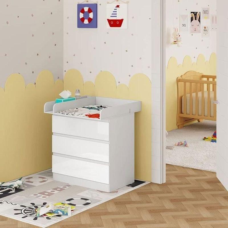 Beyaz MDF ve Endüstriyel Ahşap 3 Çekmeceli Alt Değiştirme Üniteli Şifonyer - 80x75x87 cm - 123660