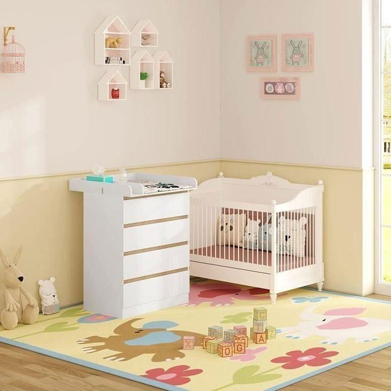 Beyaz MDF ve Endüstriyel Ahşap 4 Geniş Çekmeceli Alt Değiştirme Üniteli Şifonyer - 80x75x110 cm - 123633