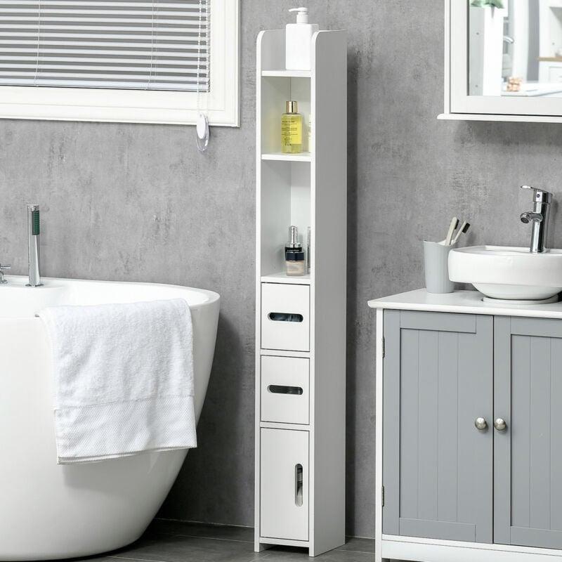 Beyaz MDF ve Yonga Levha Raflı 3 Kapaklı Banyo Dolabı-15x17x120 cm - 113892