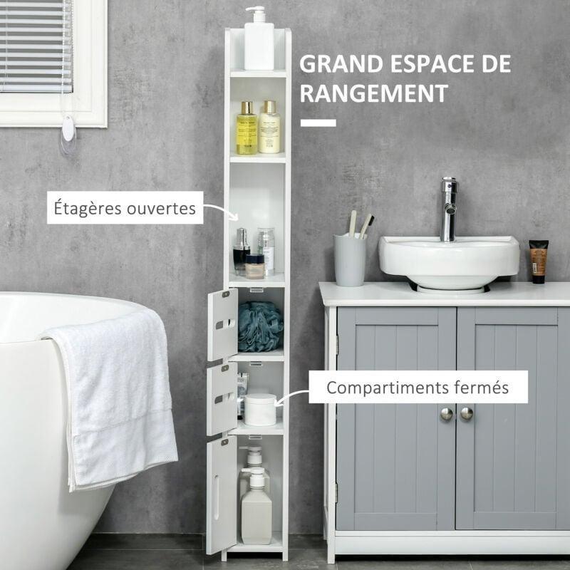 Beyaz MDF ve Yonga Levha Raflı 3 Kapaklı Banyo Dolabı-15x17x120 cm - 113892