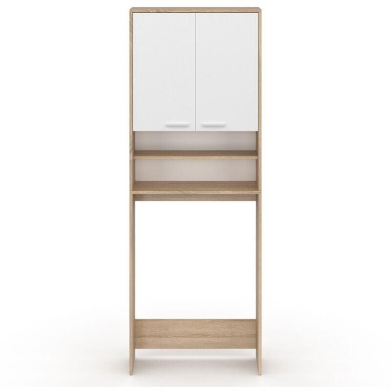 Beyaz Melamin Ayarlanabilir Raflı Çamaşır Makinesi Dolabı-65x24x180 cm - 118272