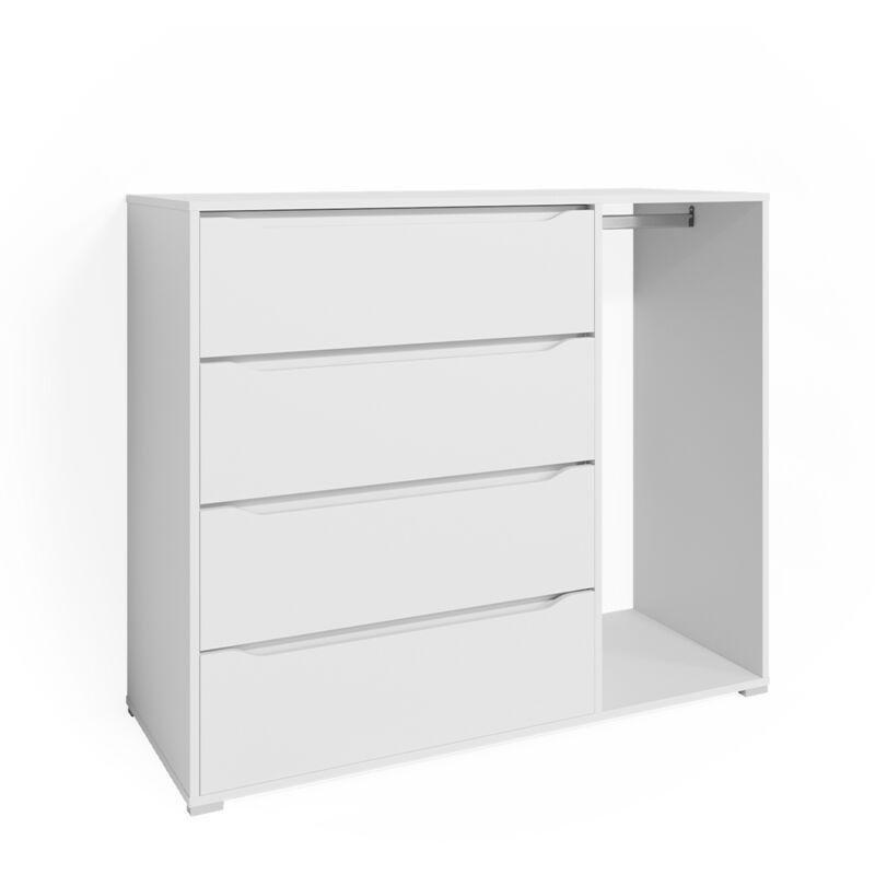 Beyaz Melamin Kaplama 4 Çekmeceli ve Askılık Bölmeli Şifonyer - 120x101 cm - 123380