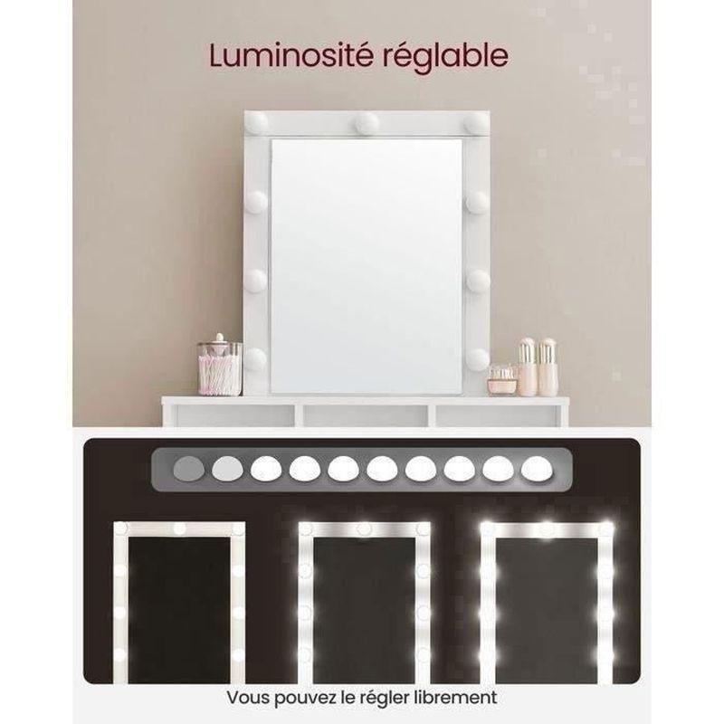 Beyaz Melamin Kaplama Ayarlanabilir LED Işıklı 2 Çekmeceli Makyaj Masası - 80x40x145 cm - 122158