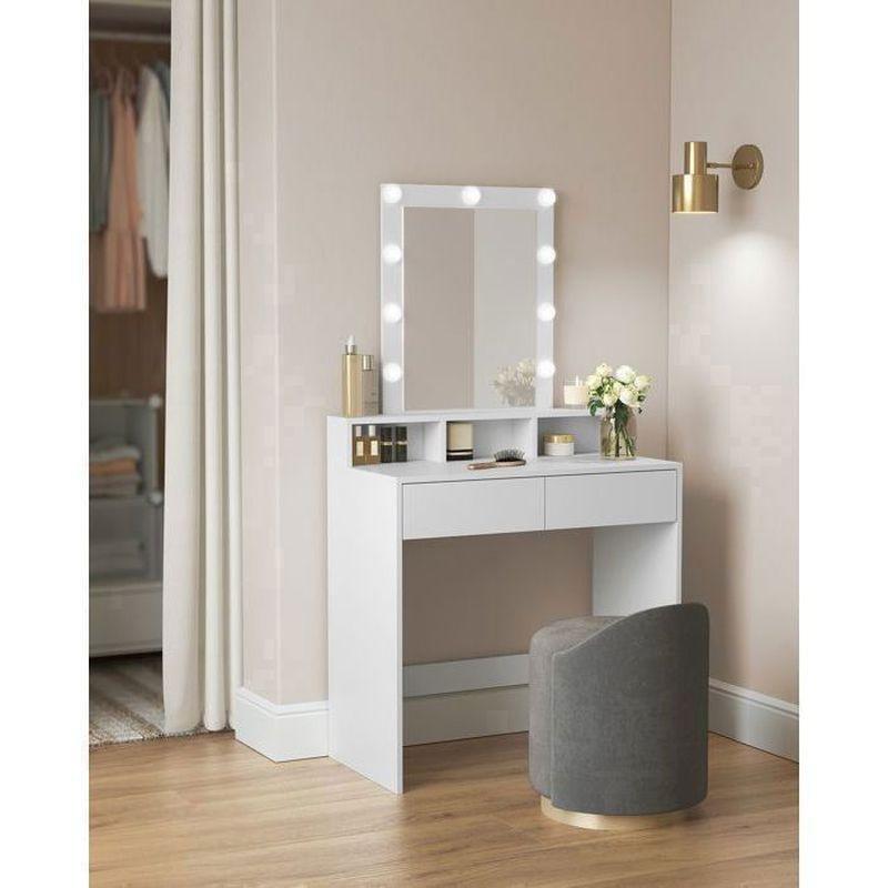 Beyaz Melamin Kaplama Ayarlanabilir LED Işıklı 2 Çekmeceli Makyaj Masası - 80x40x145 cm - 122158