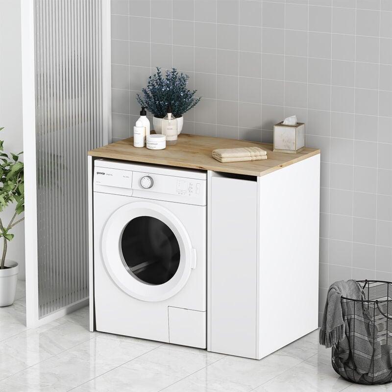 Beyaz Melamin Kaplamalı 3 Bölmeli Çamaşır makinesi dolabı-94x89x60 cm - 118269