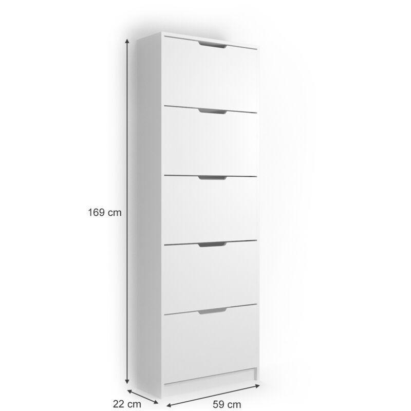 Beyaz Melamin Kaplı 5 Düşer Kapaklı Ayakkabılık - 59x169 cm - 120262