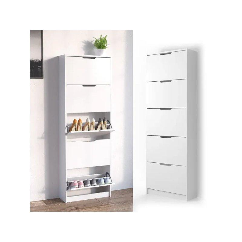 Beyaz Melamin Kaplı 5 Düşer Kapaklı Ayakkabılık - 59x169x22 cm - 118471