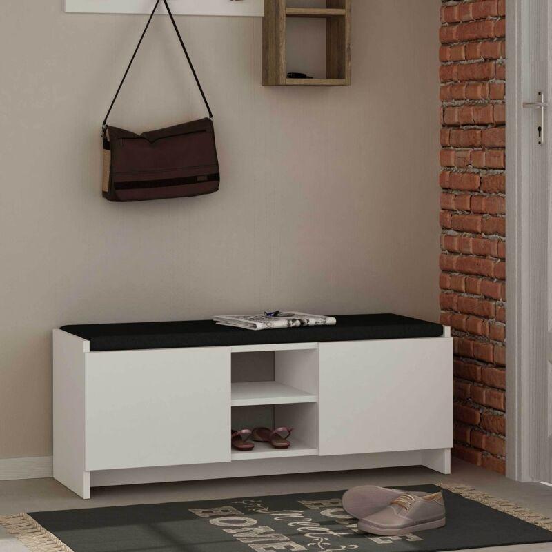 Beyaz Melamin Kaplı Çok Amaçlı Oturaklı Ayakkabılık - 110x37x43 cm - 119546