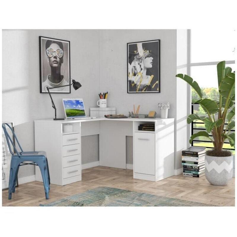 Beyaz Melamin Kaplı Kapaklı Çekmeceli Köşe Bilgisayar Masası-125x125x75 cm - 115246