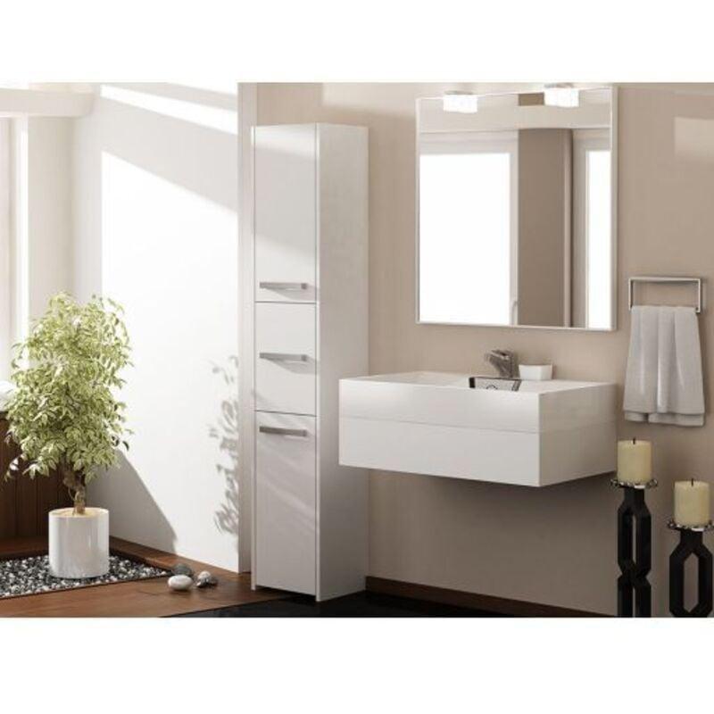 Beyaz Melamin Kaplı Yonga Levha 3 Kapaklı Raflı Banyo Dolabı-30x30x170 cm - 113721