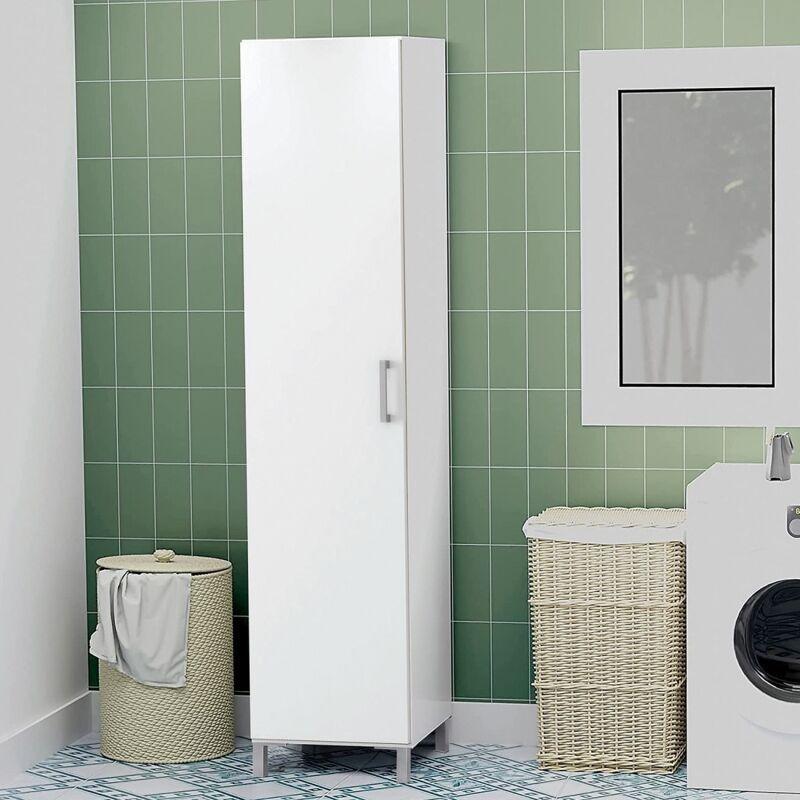Beyaz Melamin Kaplı Yonga Levha Ayaklı Banyo Dolabı-42x41x187 cm - 113552