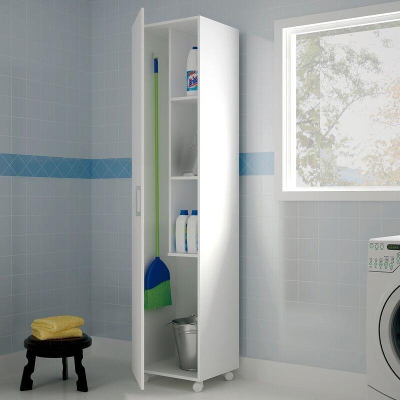 Beyaz Melamin Kaplı Yonga Levha Ayaklı Banyo Dolabı-42x41x187 cm - 113552