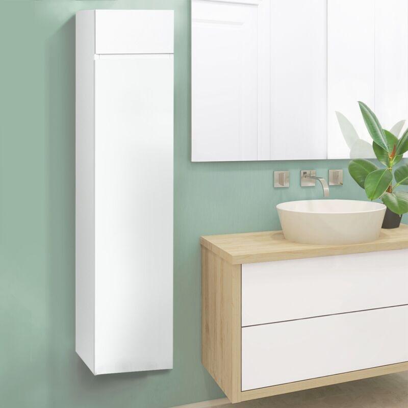 Beyaz Melamin Kaplı Yonga Levha Duvara Asılabilir Raflı Banyo Dolabı-25x25x114 cm - 114010