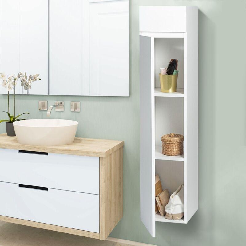 Beyaz Melamin Kaplı Yonga Levha Duvara Asılabilir Raflı Banyo Dolabı-25x25x114 cm - 114010