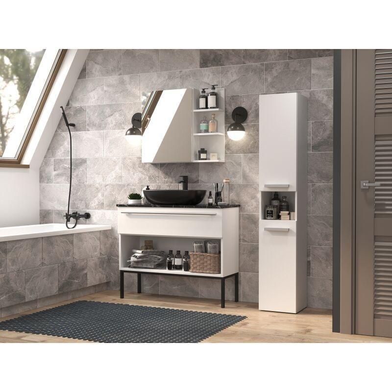 Beyaz Melamin Kaplı Yonga Levha Kirli Sepetli Banyo Dolabı-31x30x174 cm - 113690