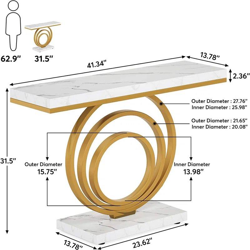 Beyaz Mermer Desenli Gold Paslanmaz Çelik Geometrik Tasarım Dresuar - 105x35x80 cm - 131935