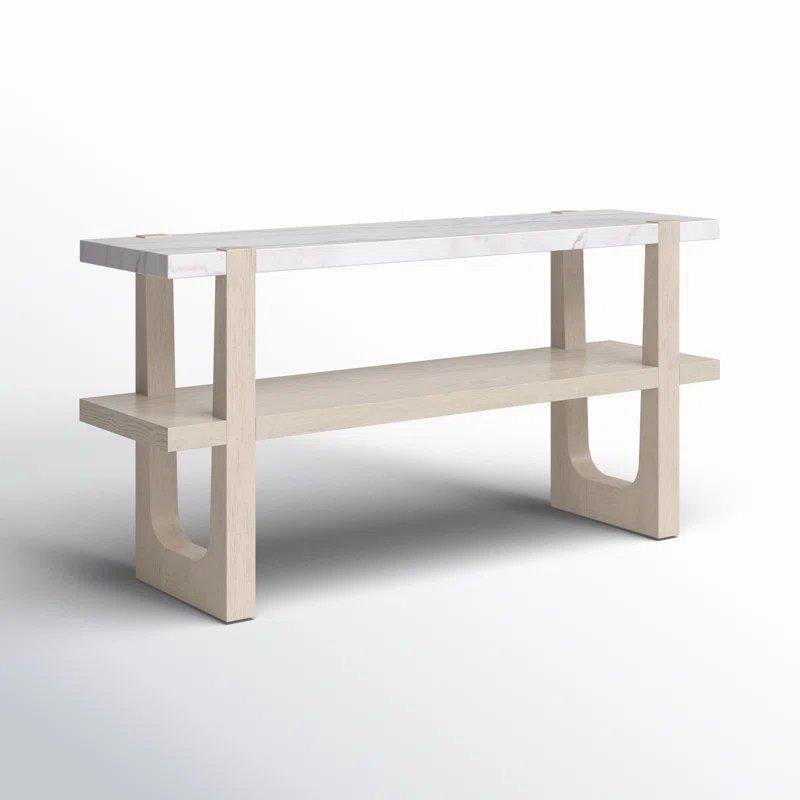 Beyaz Mermer Tablalı Dişbudak Masif Ahşap Raflı Mermer Dresuar - 153x41x77 cm - 132156