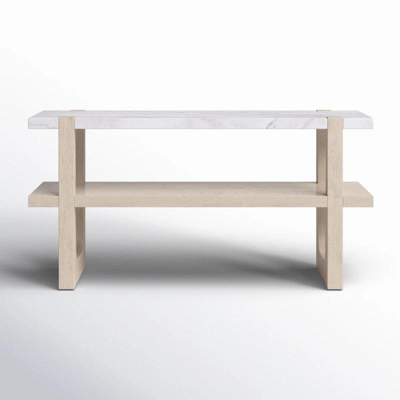 Beyaz Mermer Tablalı Dişbudak Masif Ahşap Raflı Mermer Dresuar - 153x41x77 cm - 132156