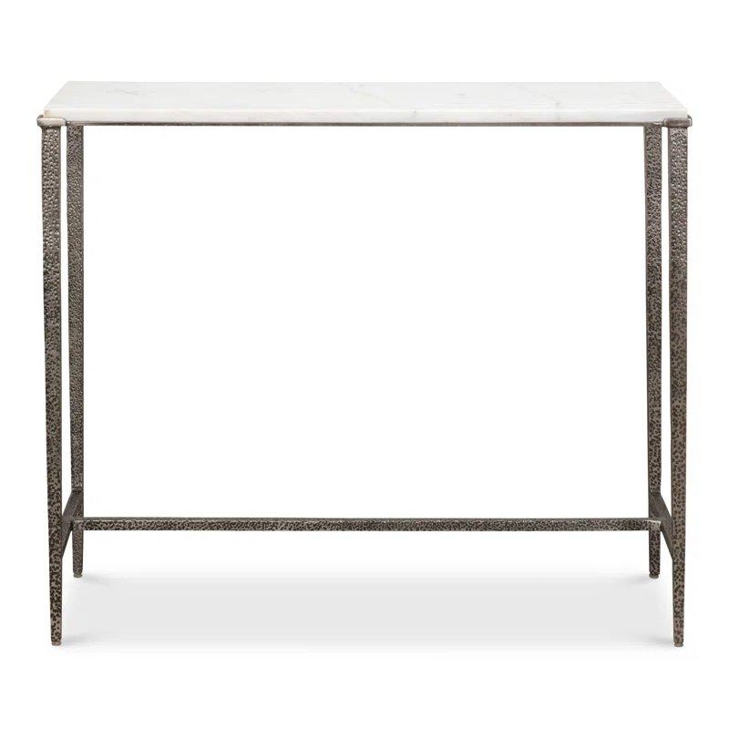 Beyaz Mermer Tablalı Gümüş Renk Masif Ahşap Ayaklı Dikdörtgen Dresuar - 92 cm - 132281