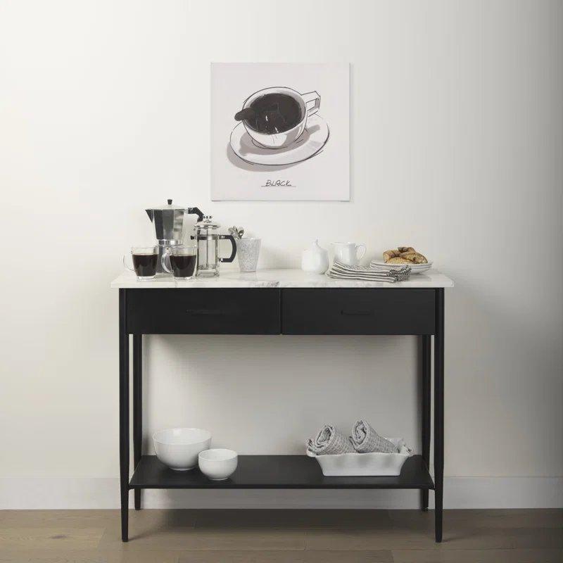 Beyaz Mermer Tablalı Siyah Metal Ayaklı 2 Çekmeceli Raflı Mermer Dresuar - 112x31x82 cm - 132128