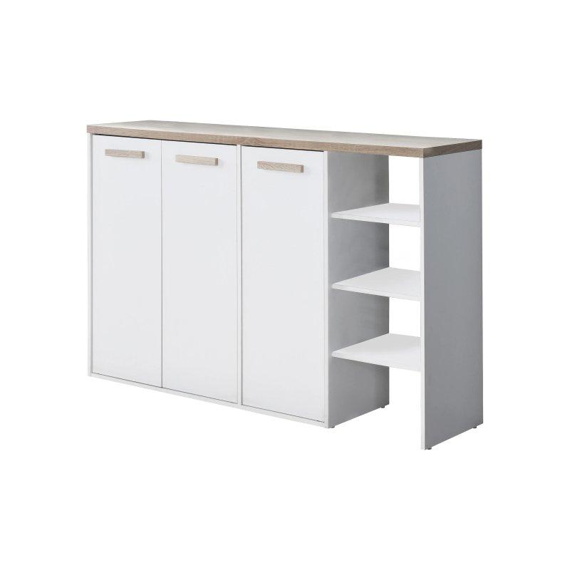 Beyaz Meşe Ahşap 3 Kapaklı 3 Açık Bölmeli Ayakkabılık - 120x35x80 cm - 118795