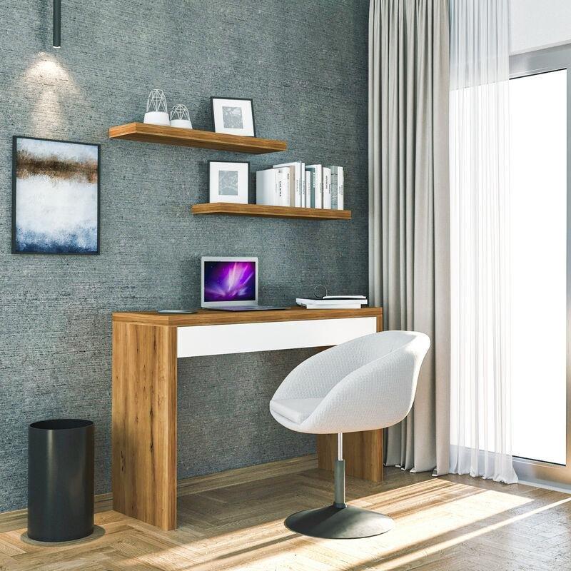 Beyaz Meşe MDF Çekmeceli Köşe Bilgisayar Masası-120x40x76 cm - 115134