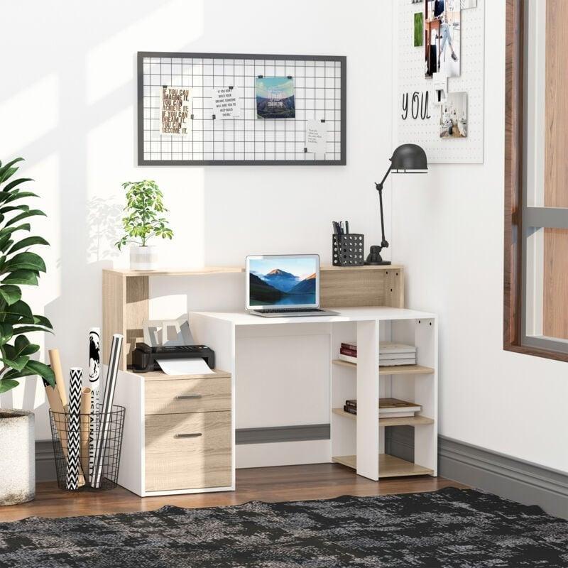 Beyaz Meşe MDF Raflı Bilgisayar Masası-137x55x92 cm - 115221
