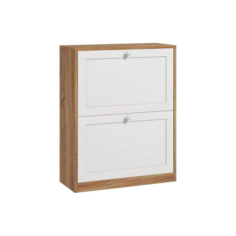 Beyaz Meşe Melamin Kaplama 2 Düşer Kapaklı Ayakkabılık - 60x25x76 cm - 118450