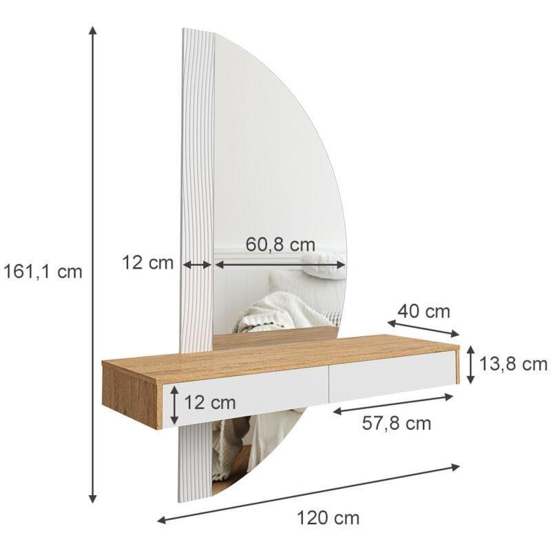Beyaz Meşe Suntalam LED Işıklı Çekmeceli Makyaj Masası - 120 cm - 121946