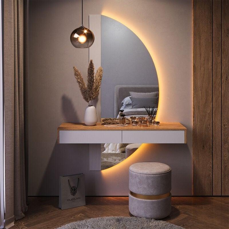 Beyaz Meşe Suntalam LED Işıklı Çekmeceli Makyaj Masası - 120 cm - 121946
