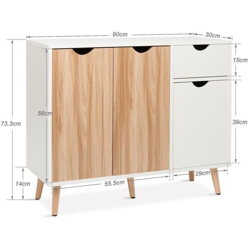 Beyaz Meşe Yonga Levha İskandinav Tasarım 3 Kapaklı 1 Çekmeceli Şifonyer - 90x30x73 cm - 123429