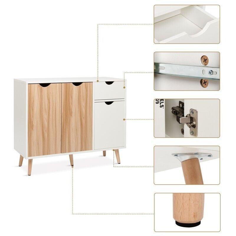 Beyaz Meşe Yonga Levha İskandinav Tasarım 3 Kapaklı 1 Çekmeceli Şifonyer - 90x30x73 cm - 123429