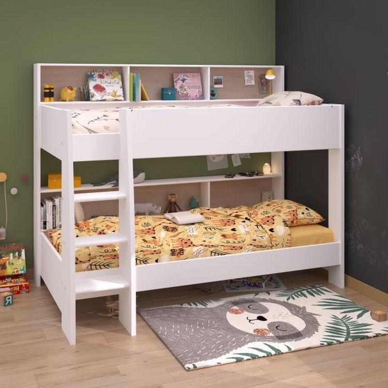 Beyaz Meşe Yonga Levha Kitaplık Bölmeli Ranza - 90x200 cm - 125674