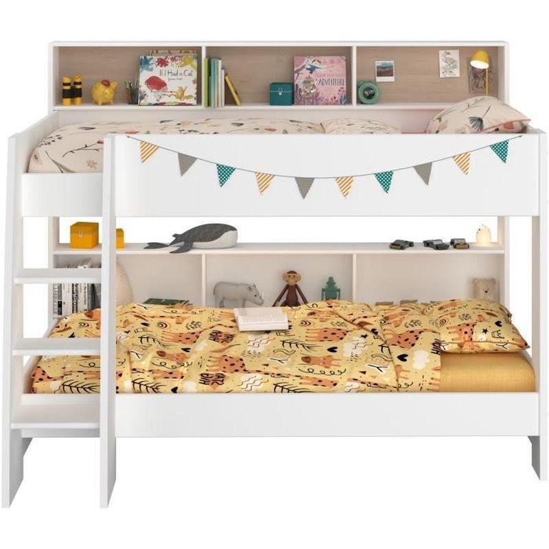 Beyaz Meşe Yonga Levha Kitaplık Bölmeli Ranza - 90x200 cm - 125674