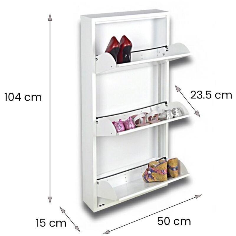 Beyaz Metal 3 Düşer Kapaklı İnce Tasarım Ayakkabılık - 50x15x104 cm - 119464