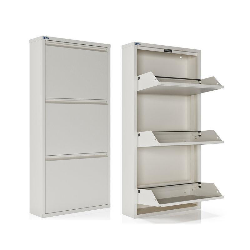 Beyaz Metal 3 Katlı Antibakteriyel Düşer Kapaklı Ayakkabılık - 50x15x103 cm - 120814