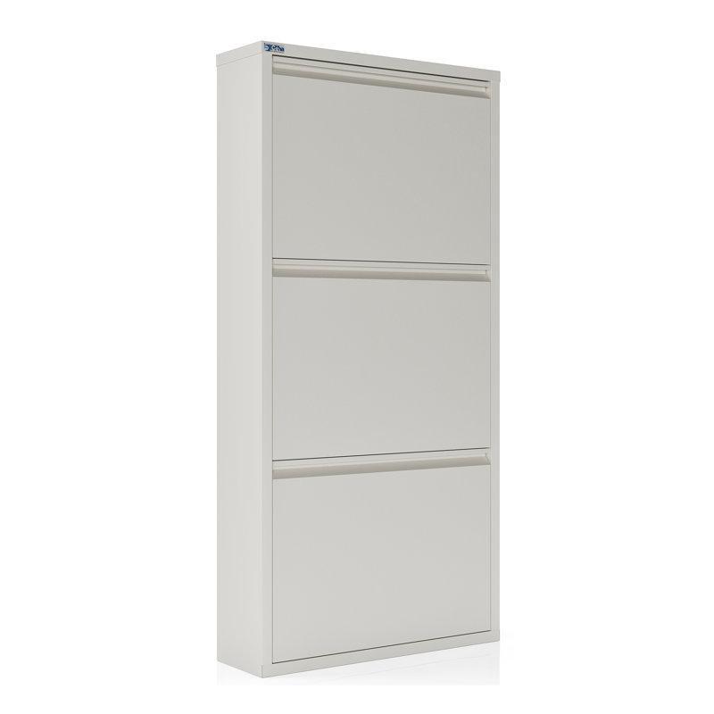 Beyaz Metal 3 Katlı Antibakteriyel Düşer Kapaklı Ayakkabılık - 50x15x103 cm - 120814